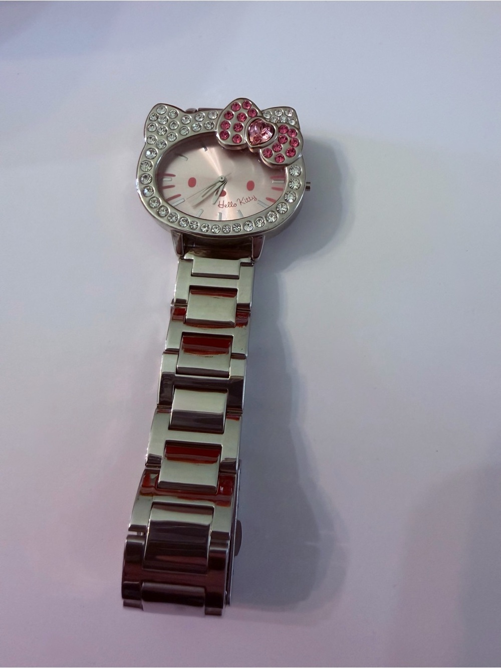 Hello Kitty Silver Tone Watch with Pink Bow and Crystal Accents